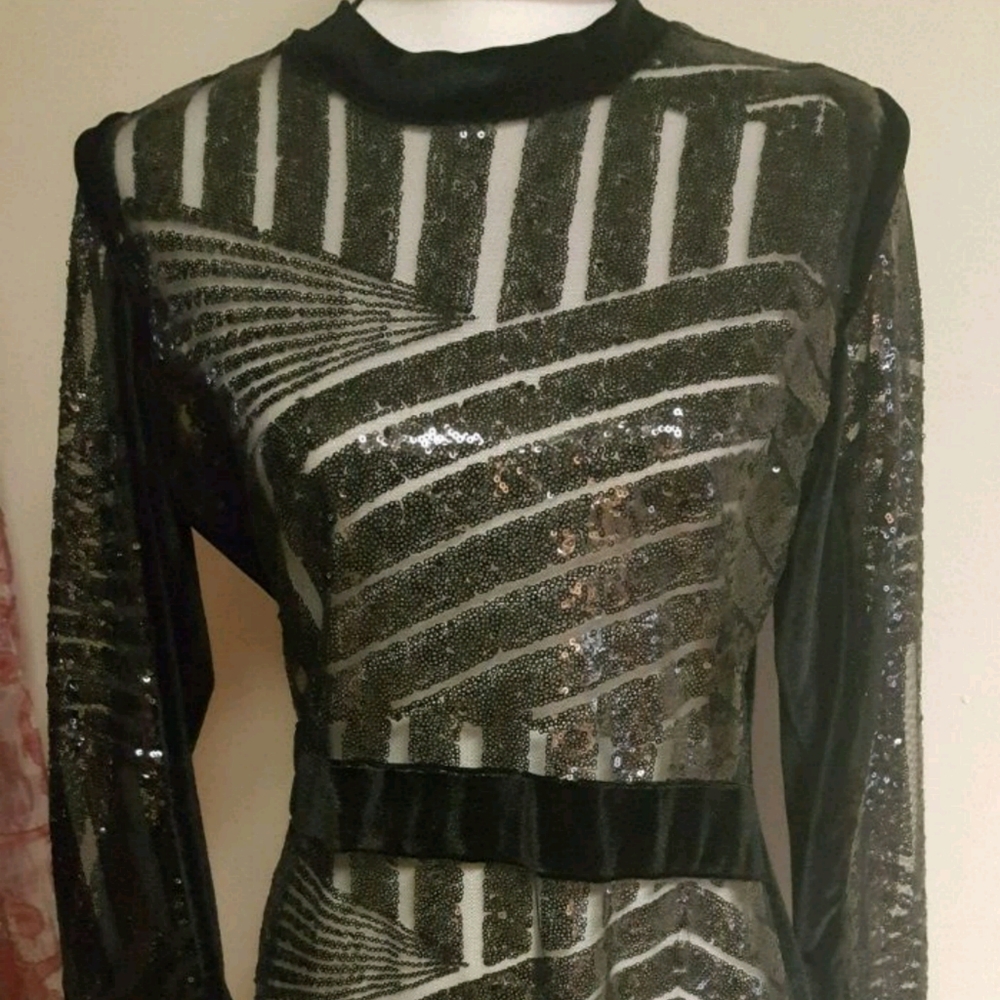 Black Sequins Velvet Dress